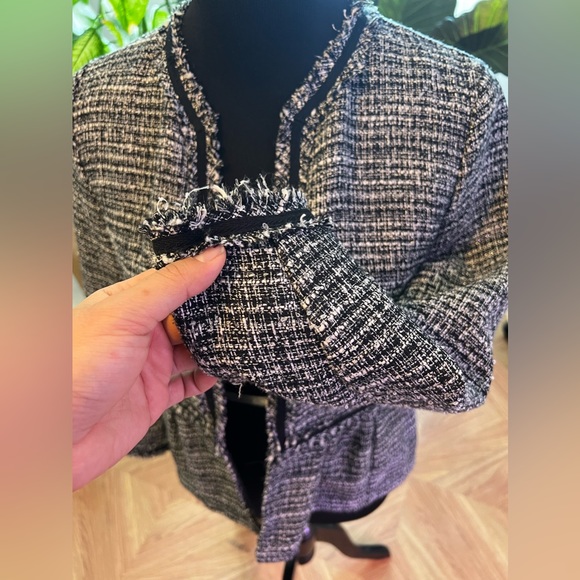 Zara Tweed Blazer, Buttonless, Black Piping, Small - Picture 9 of 12